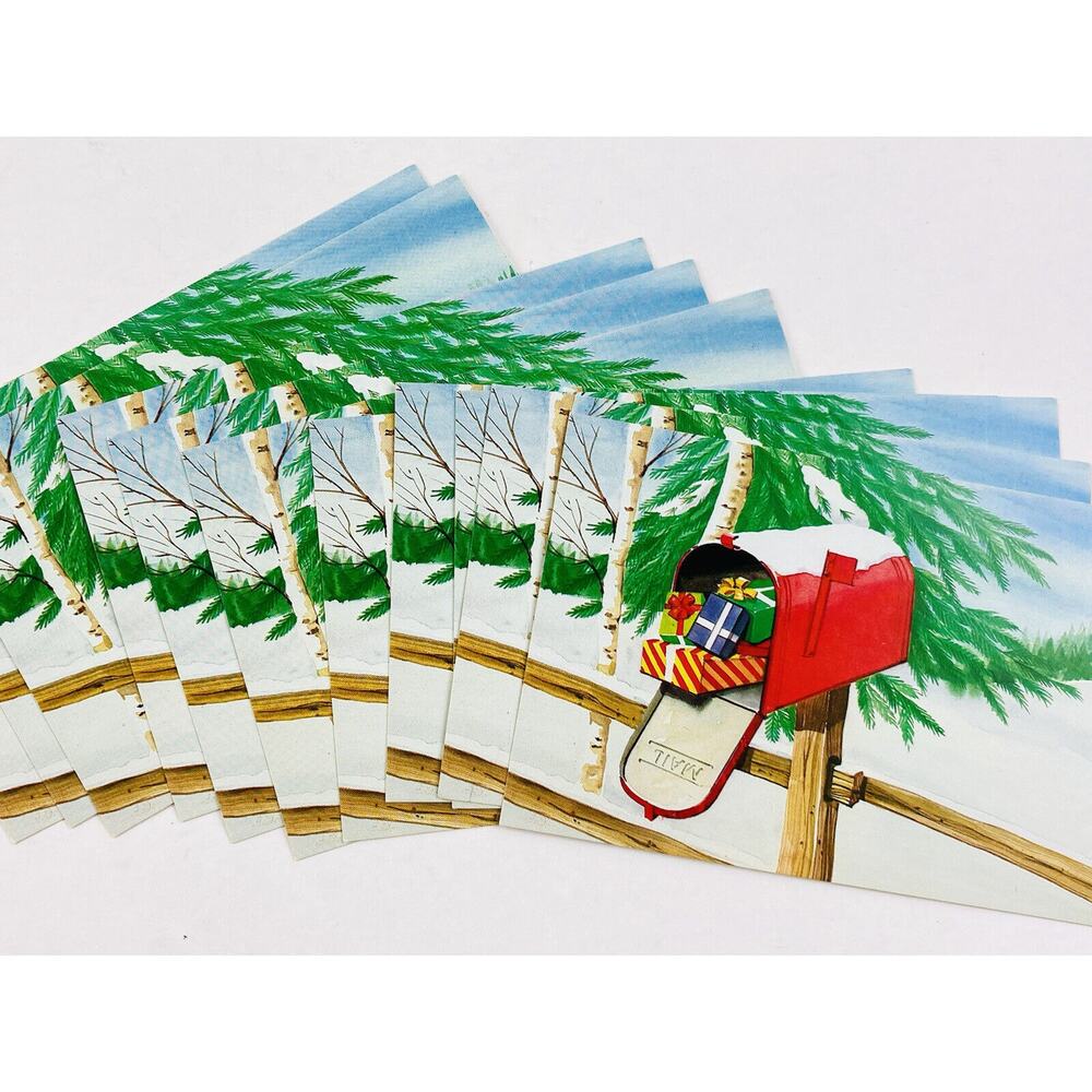11 Vintage Conimar Christmas Postcards 4"x6" Mailbox Presents Snow Tree Fence